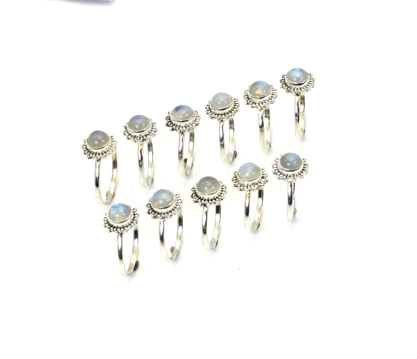 WHOLESALE 11PC 925 SOLID STERLING SILVER WHITE RAINBOW MOONSTONE RING LOT