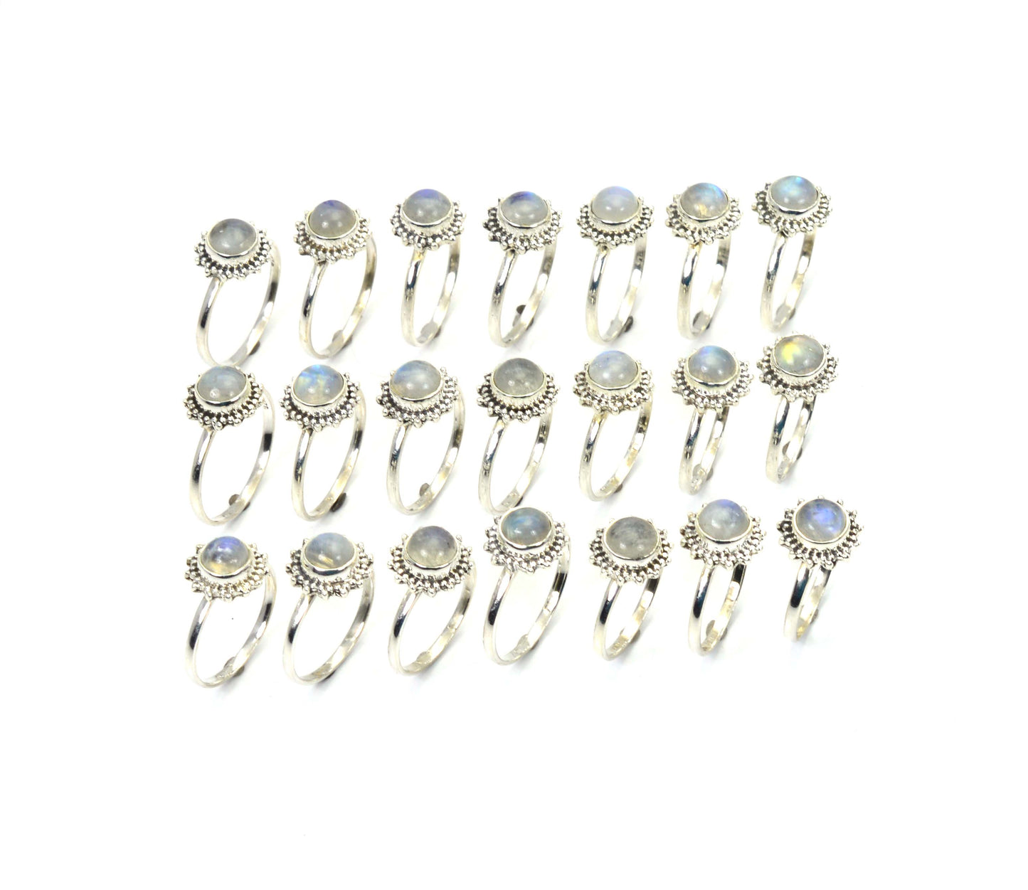 WHOLESALE 21PC 925 SOLID STERLING SILVER WHITE RAINBOW MOONSTONE RING LOT
