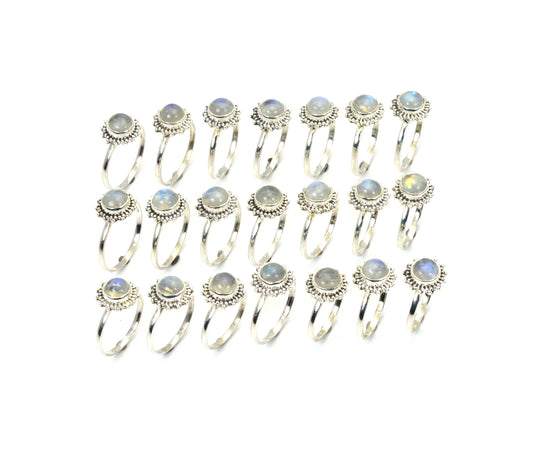 WHOLESALE 21PC 925 SOLID STERLING SILVER WHITE RAINBOW MOONSTONE RING LOT