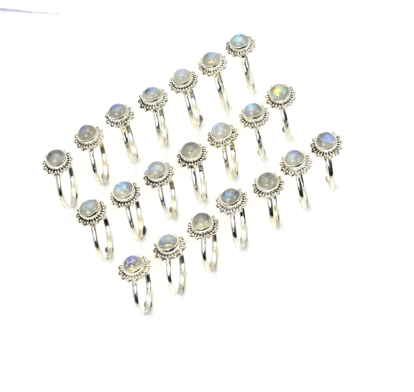 WHOLESALE 21PC 925 SOLID STERLING SILVER WHITE RAINBOW MOONSTONE RING LOT