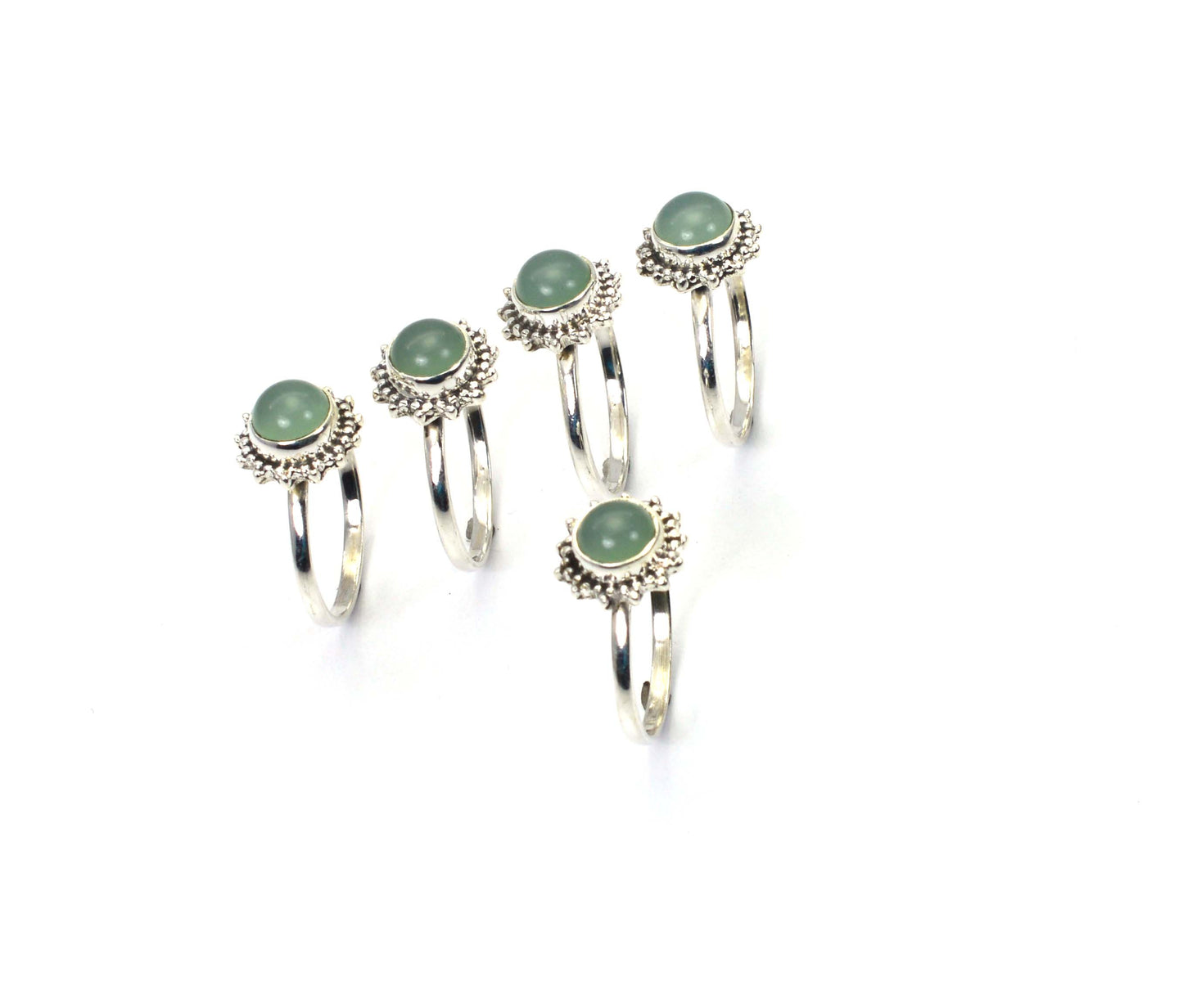 WHOLESALE 5PC 925 SOLID STERLING SILVER AQUA CHALCEDONY RING LOT
