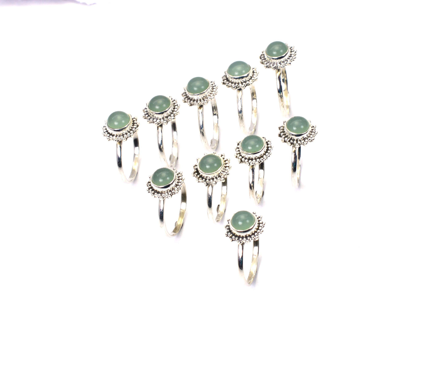 WHOLESALE 10PC 925 SOLID STERLING SILVER AQUA CHALCEDONY RING LOT