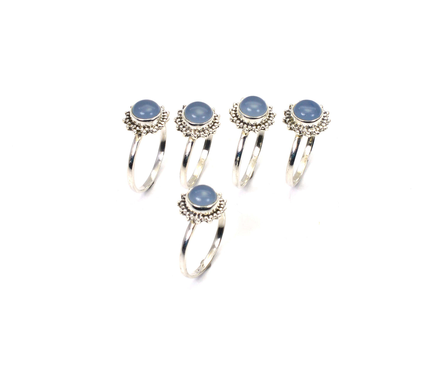 WHOLESALE 5PC 925 SOLID STERLING SILVER BLUE CHALCEDONY RING LOT