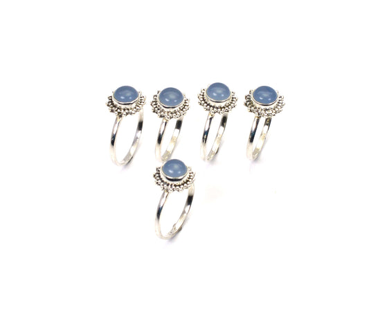 WHOLESALE 5PC 925 SOLID STERLING SILVER BLUE CHALCEDONY RING LOT