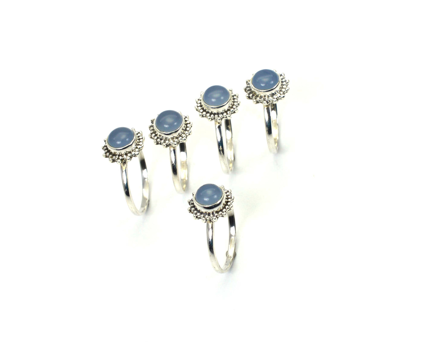 WHOLESALE 5PC 925 SOLID STERLING SILVER BLUE CHALCEDONY RING LOT