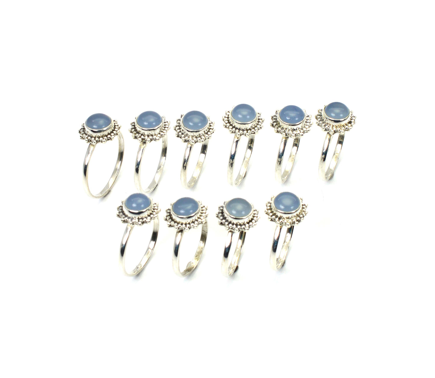 WHOLESALE 10PC 925 SOLID STERLING SILVER BLUE CHALCEDONY RING LOT