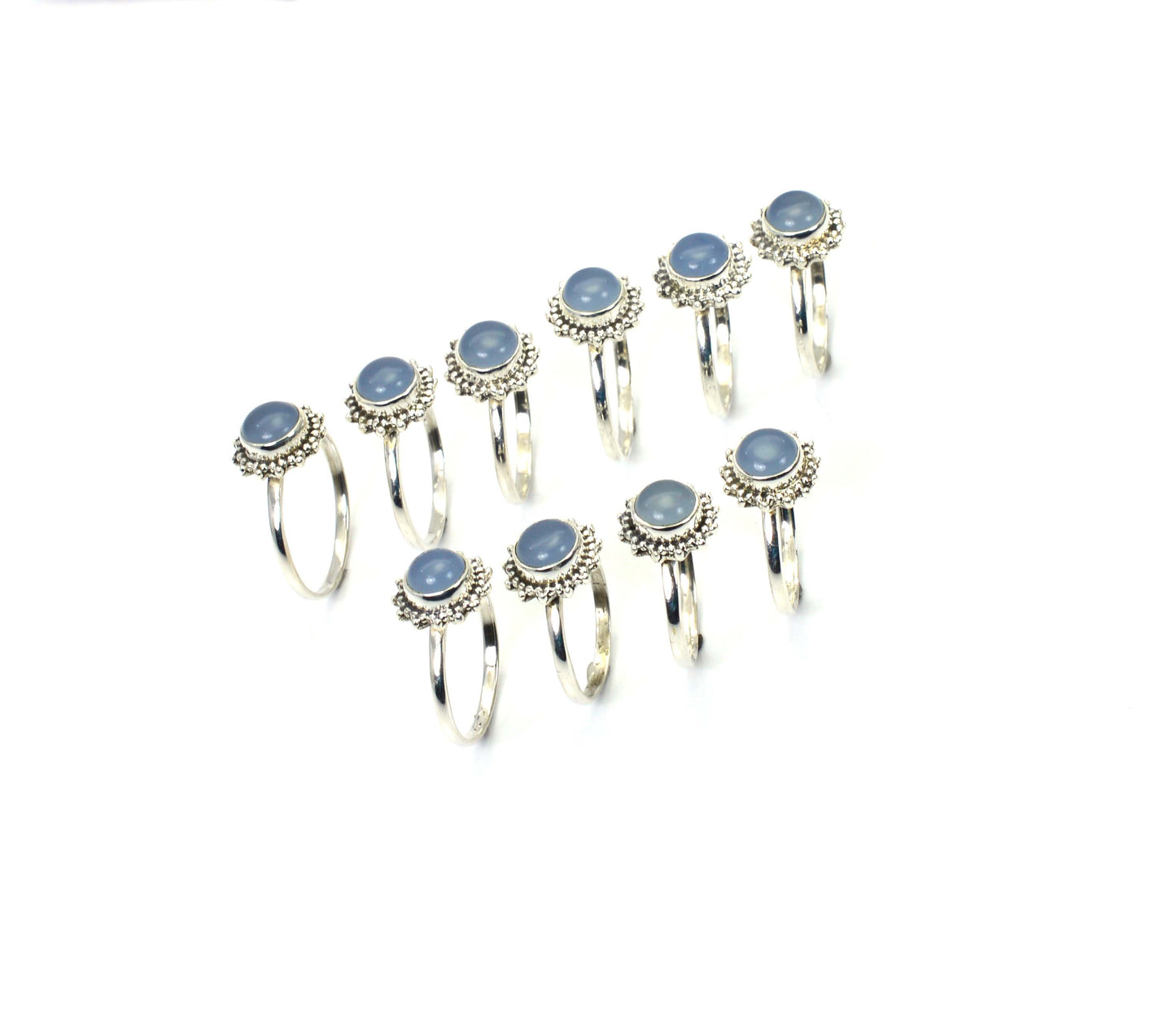 WHOLESALE 10PC 925 SOLID STERLING SILVER BLUE CHALCEDONY RING LOT