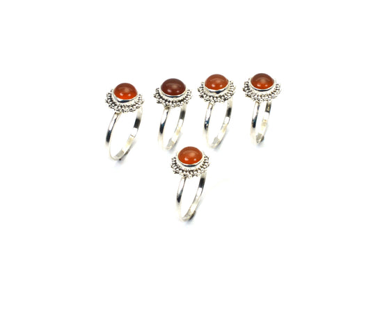 WHOLESALE 5PC 925 SOLID STERLING SILVER RED CARNELIAN RING LOT