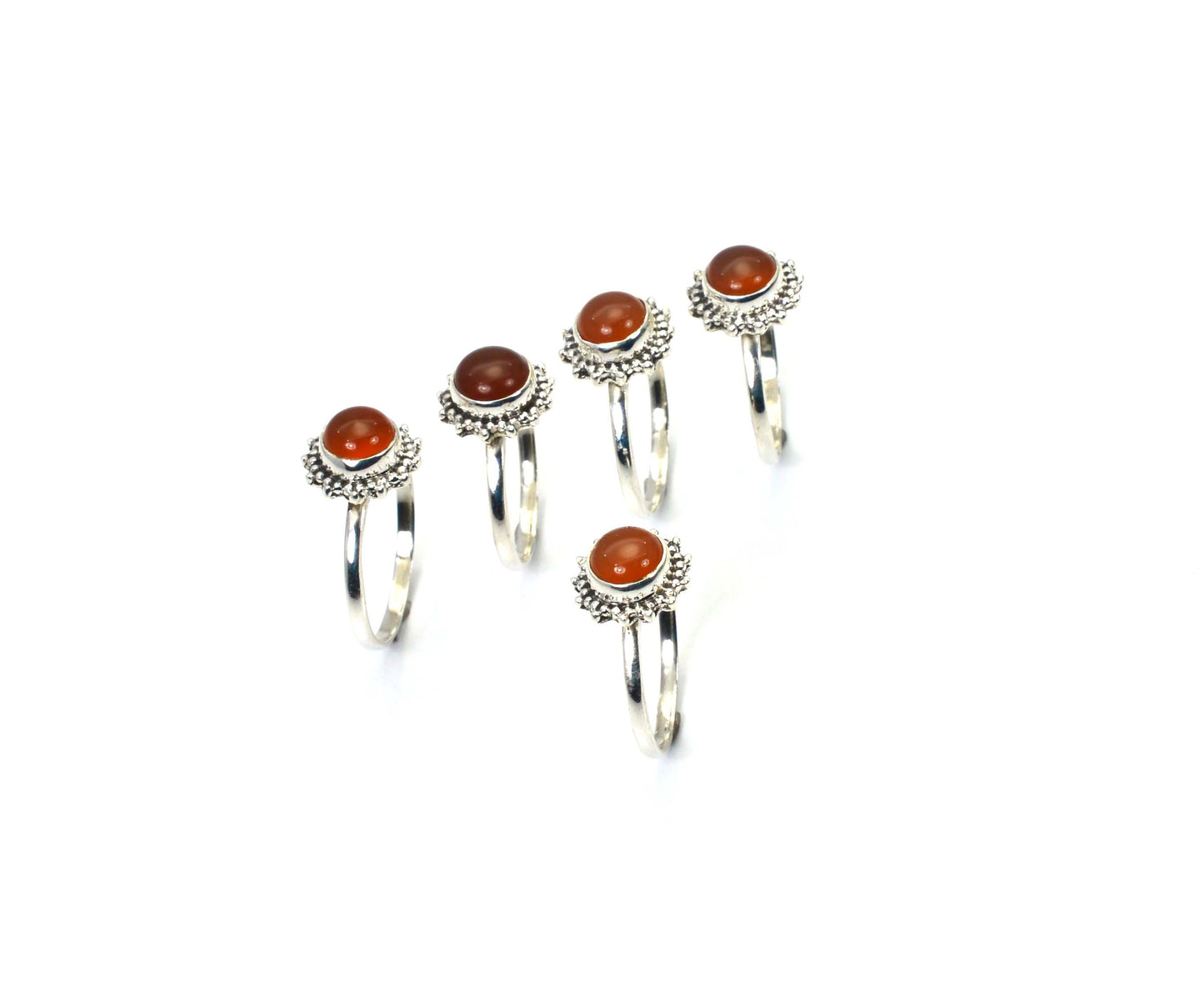 WHOLESALE 5PC 925 SOLID STERLING SILVER RED CARNELIAN RING LOT