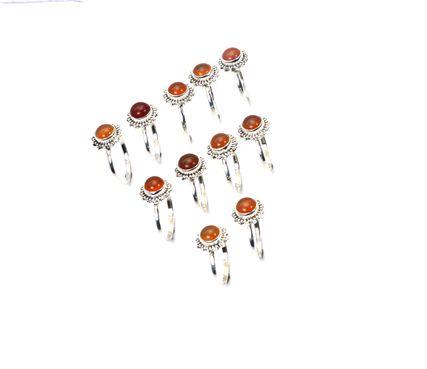 WHOLESALE 11PC 925 SOLID STERLING SILVER RED CARNELIAN RING LOT