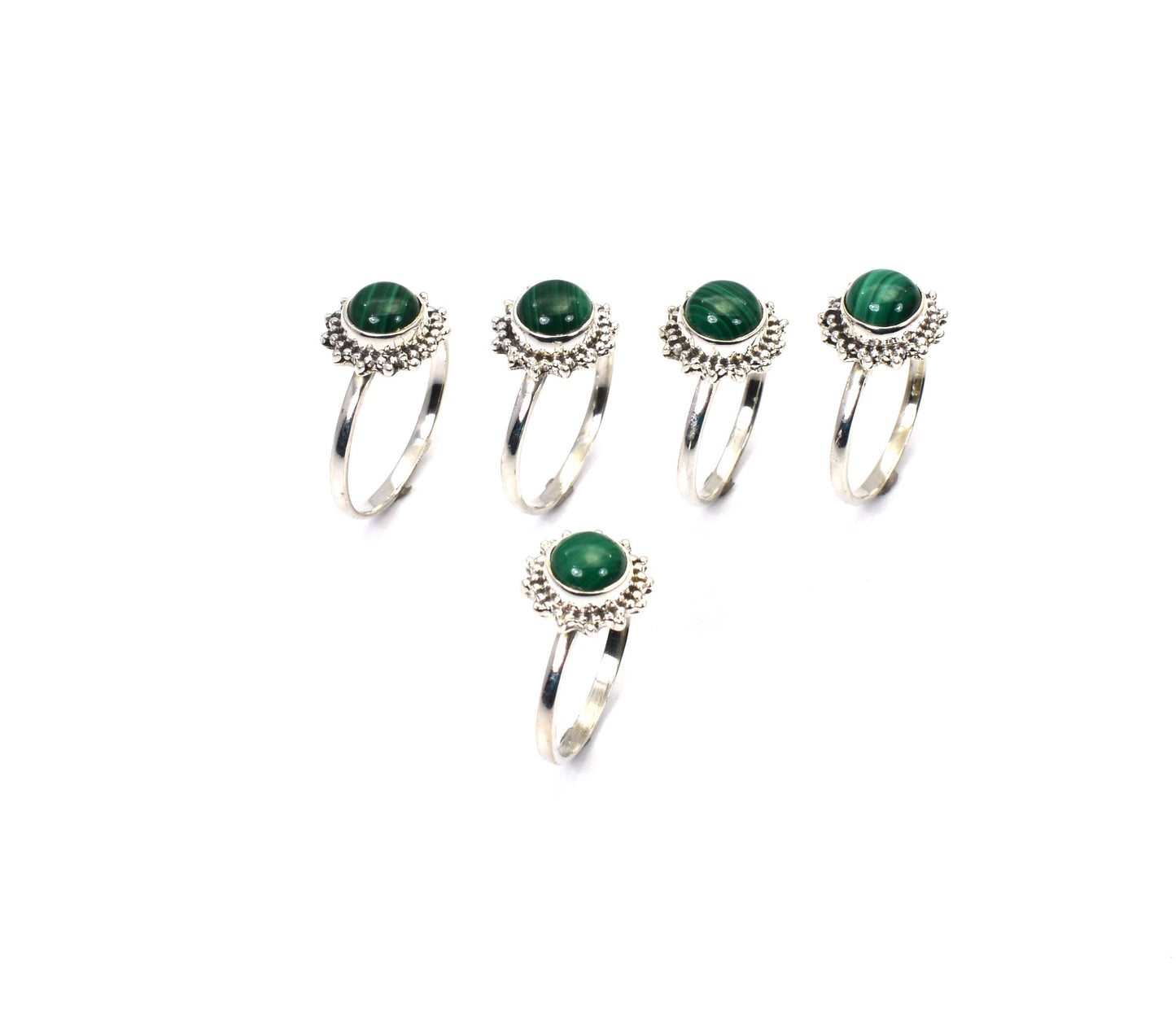 WHOLESALE 5PC 925 SOLID STERLING SILVER GREEN MALACHITE RING LOT