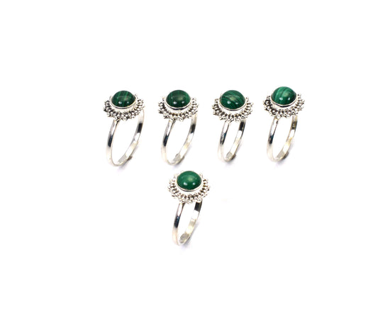 WHOLESALE 5PC 925 SOLID STERLING SILVER GREEN MALACHITE RING LOT