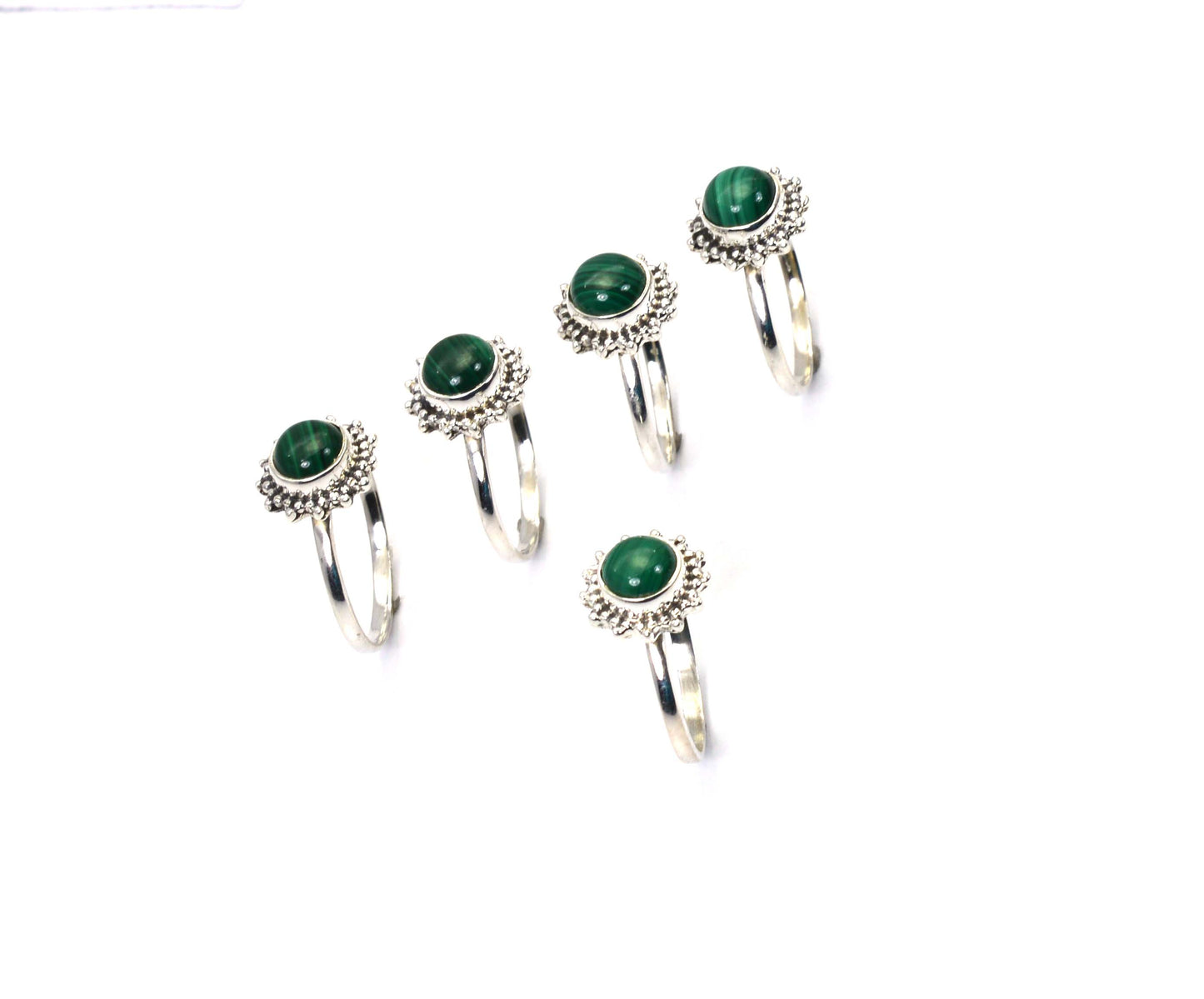 WHOLESALE 5PC 925 SOLID STERLING SILVER GREEN MALACHITE RING LOT