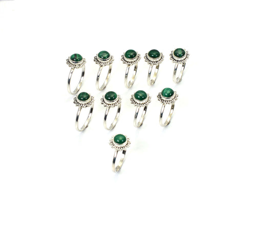 WHOLESALE 10 PC 925 SOLID STERLING SILVER GREEN MALACHITE RING LOT