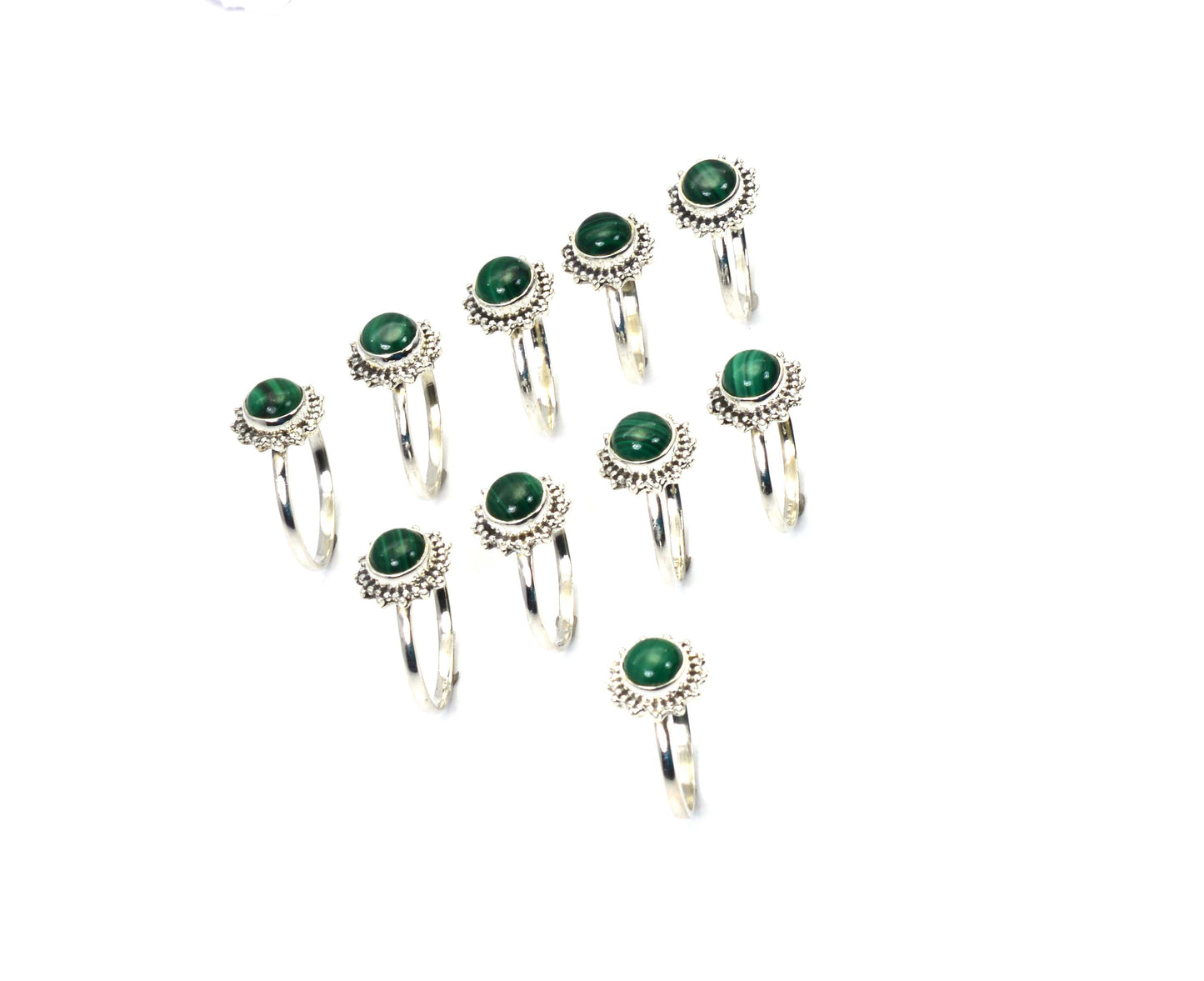 WHOLESALE 10 PC 925 SOLID STERLING SILVER GREEN MALACHITE RING LOT