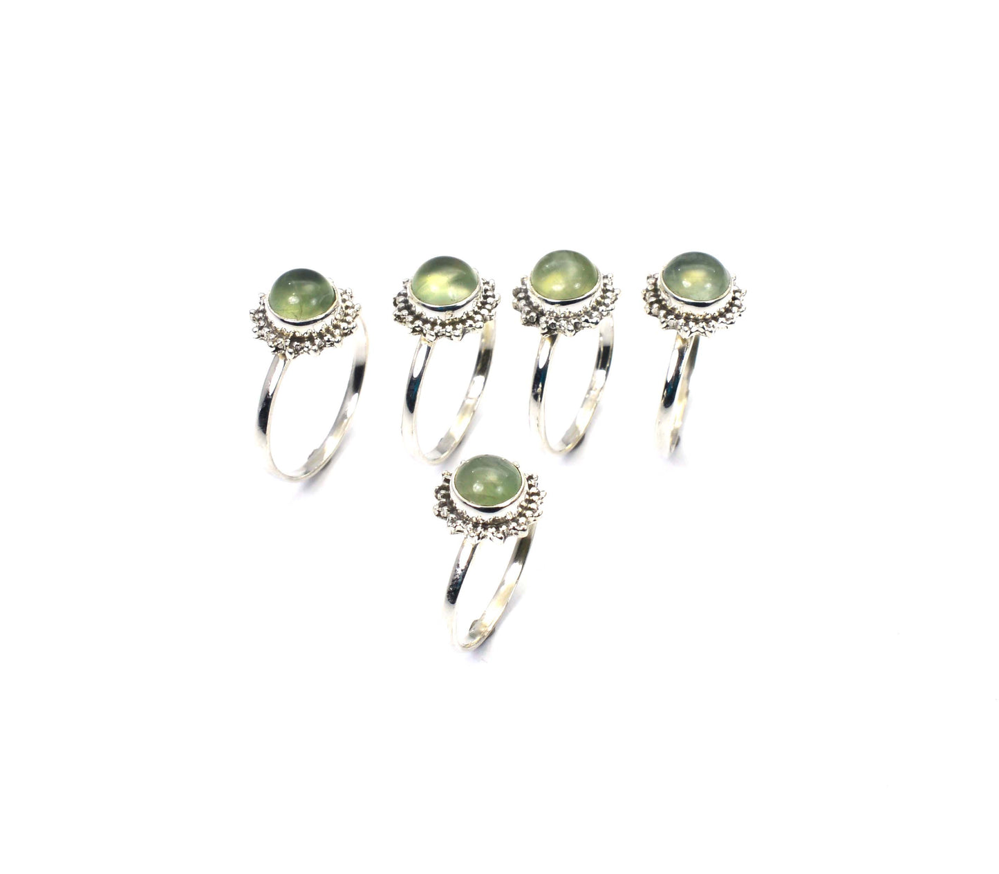 WHOLESALE 5PC 925 SOLID STERLING SILVER GREEN PREHNITE RING LOT