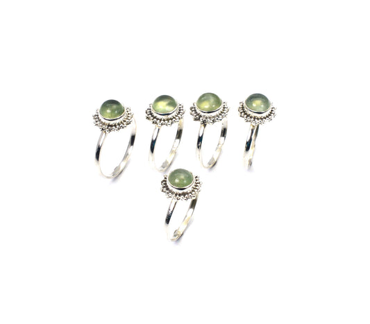WHOLESALE 5PC 925 SOLID STERLING SILVER GREEN PREHNITE RING LOT