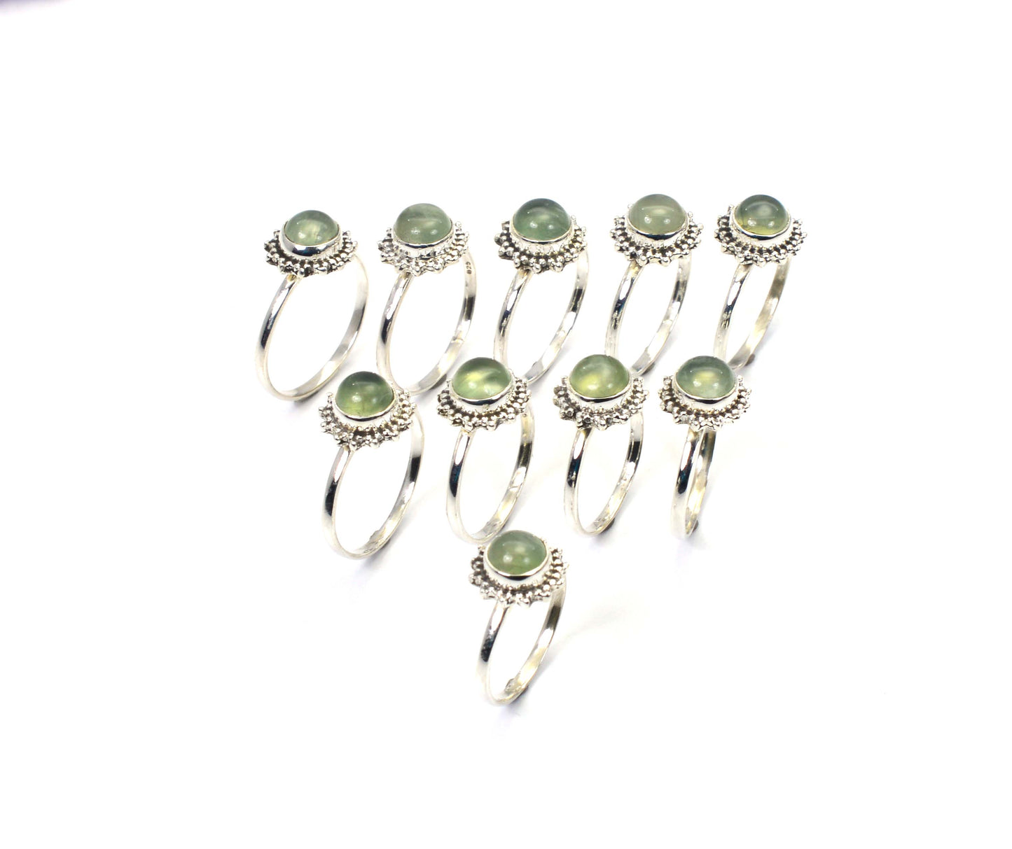 WHOLESALE 10PC 925 SOLID STERLING SILVER GREEN PREHNITE RING LOT