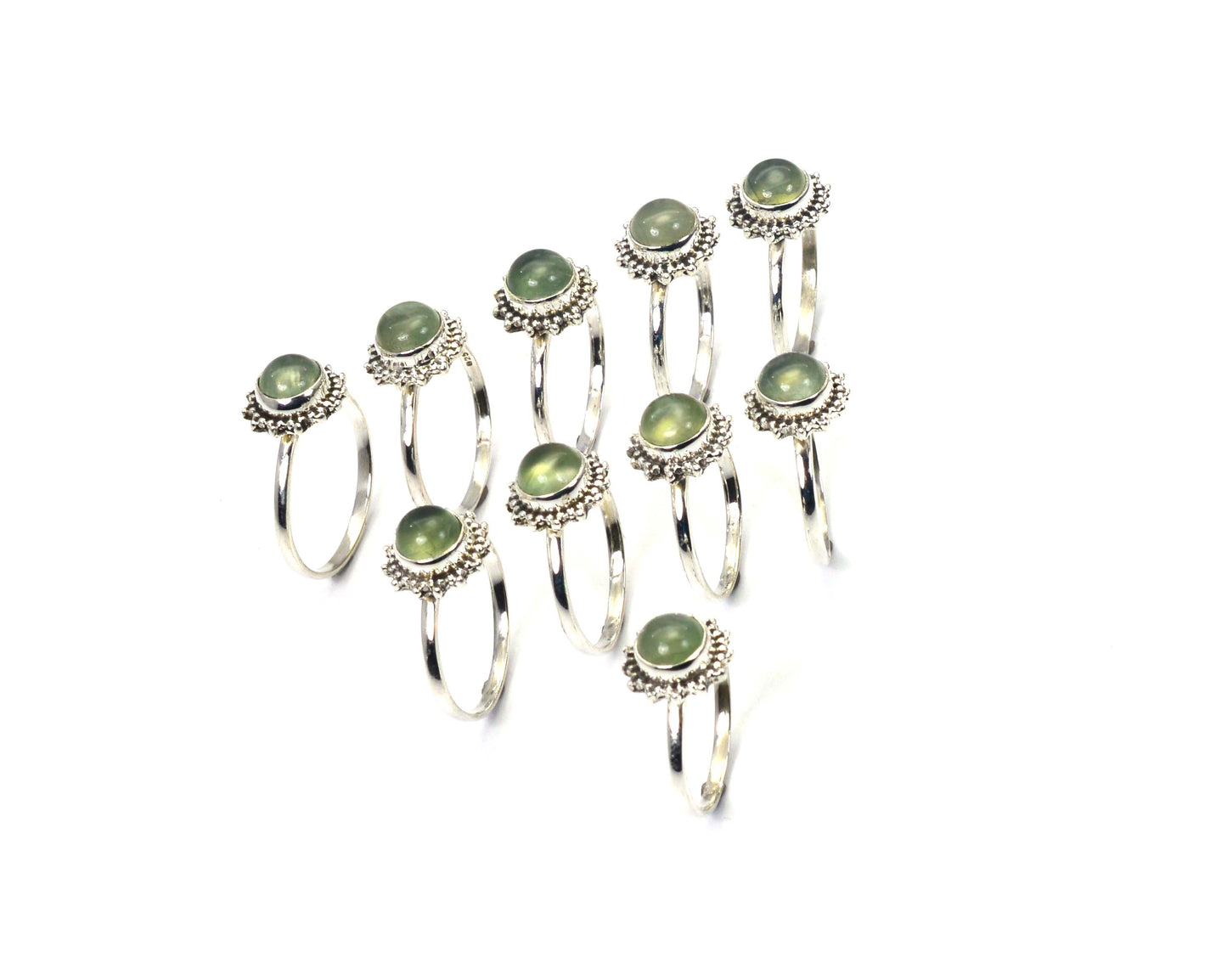 WHOLESALE 10PC 925 SOLID STERLING SILVER GREEN PREHNITE RING LOT