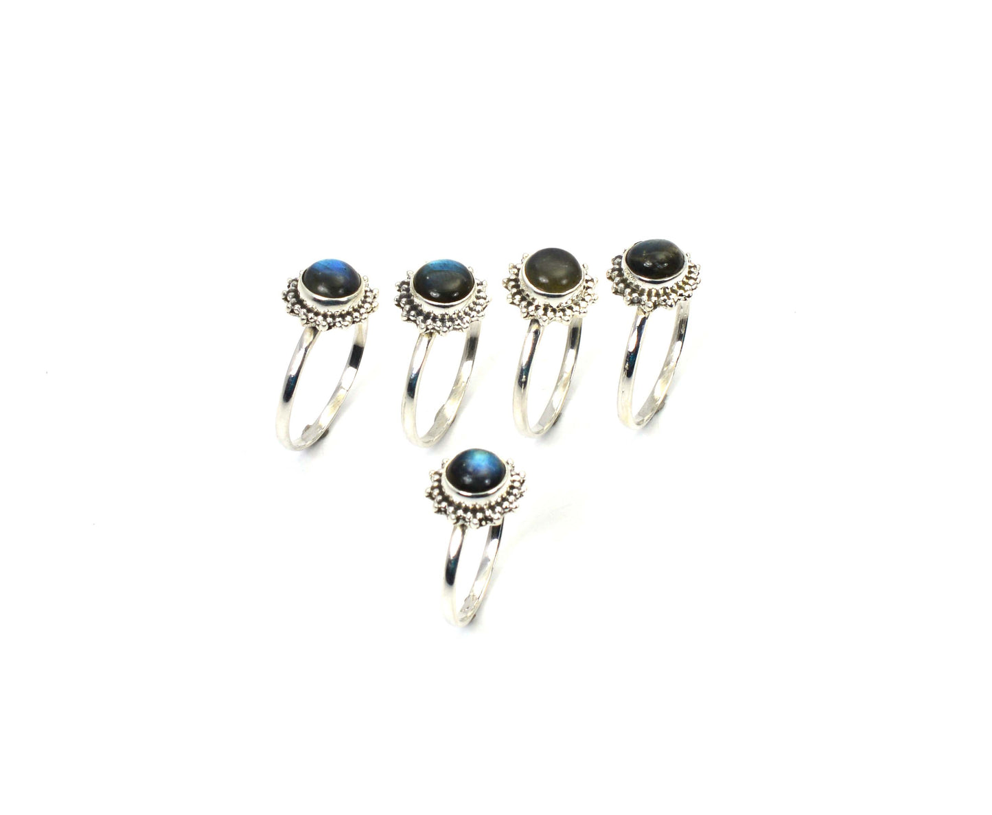 WHOLESALE 5PC 925 SOLID STERLING SILVER LABRADORITE RING LOT