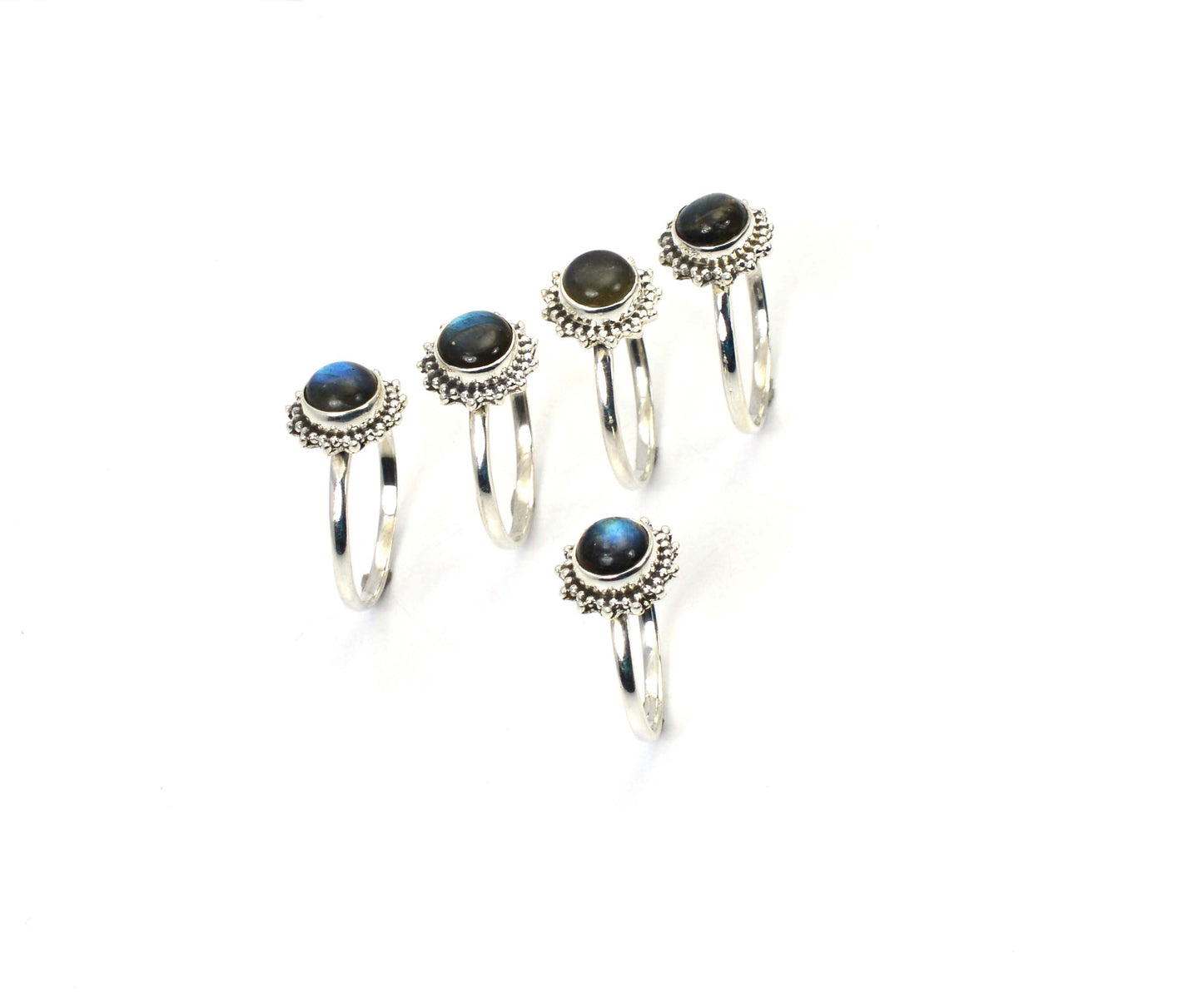 WHOLESALE 5PC 925 SOLID STERLING SILVER LABRADORITE RING LOT
