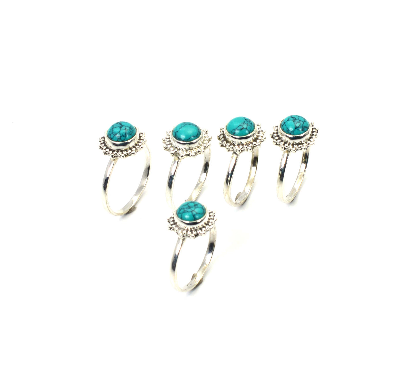 WHOLESALE 5PC 925 SOLID STERLING SILVER BLUE TURQUOISE RING LOT