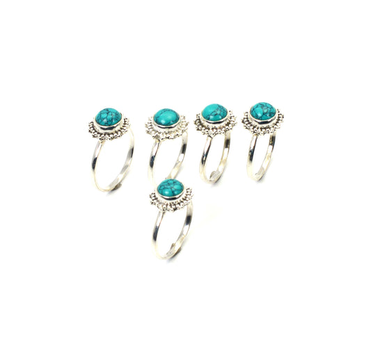 WHOLESALE 5PC 925 SOLID STERLING SILVER BLUE TURQUOISE RING LOT