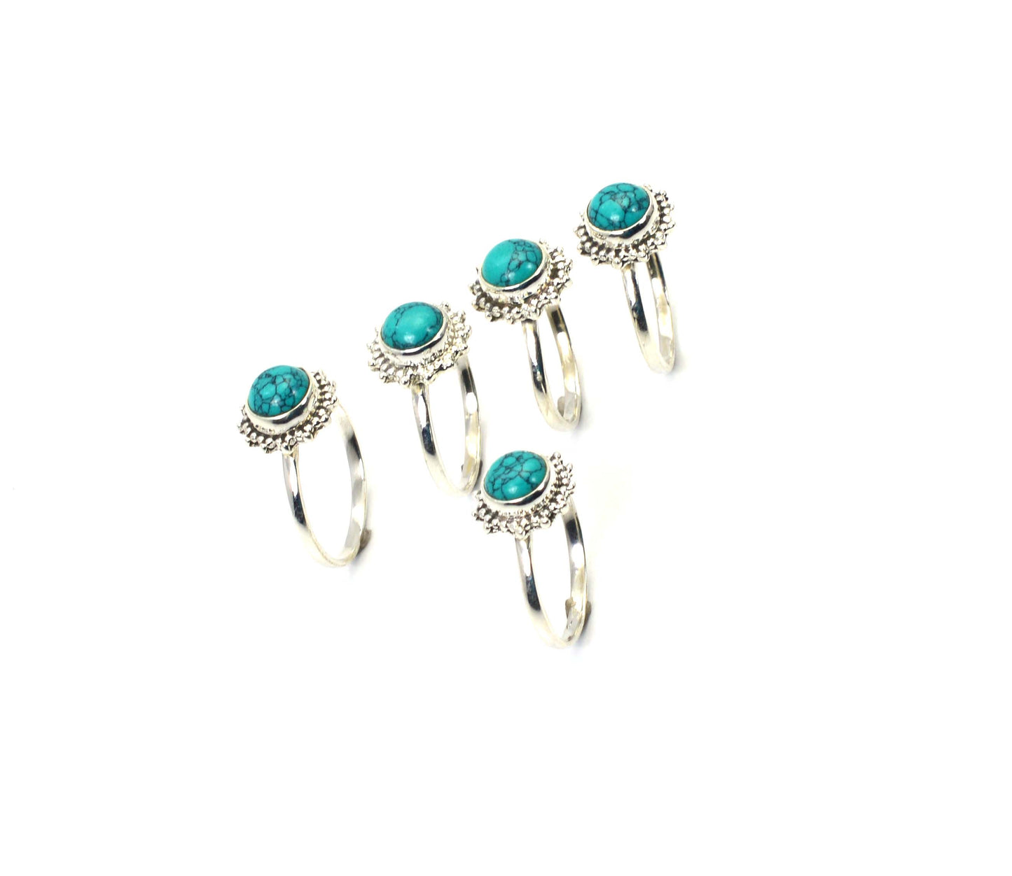 WHOLESALE 5PC 925 SOLID STERLING SILVER BLUE TURQUOISE RING LOT