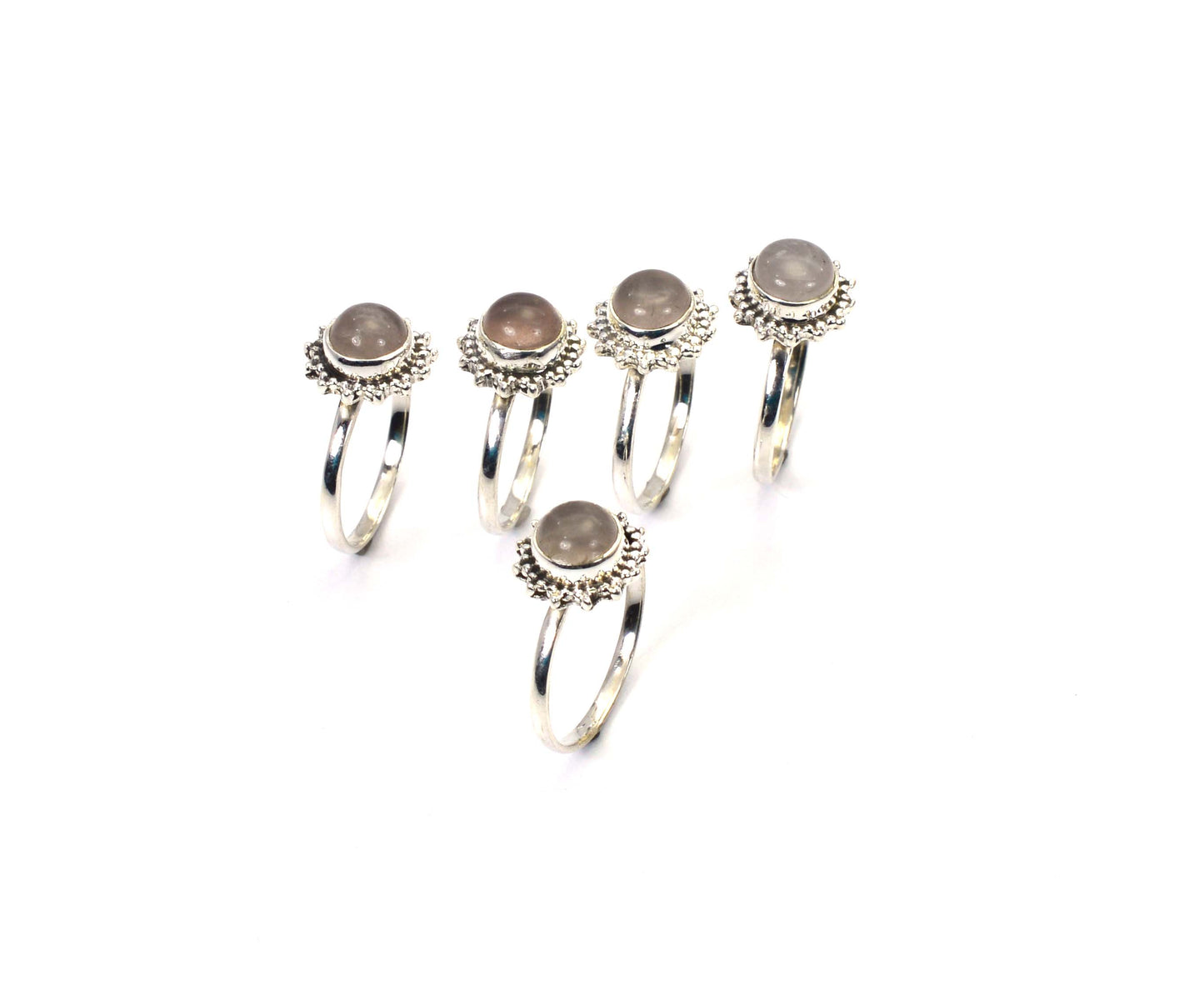 WHOLESALE 5PC 925 SOLID STERLING SILVER PINK ROSE QUARTZ RING LOT