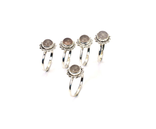 WHOLESALE 5PC 925 SOLID STERLING SILVER PINK ROSE QUARTZ RING LOT