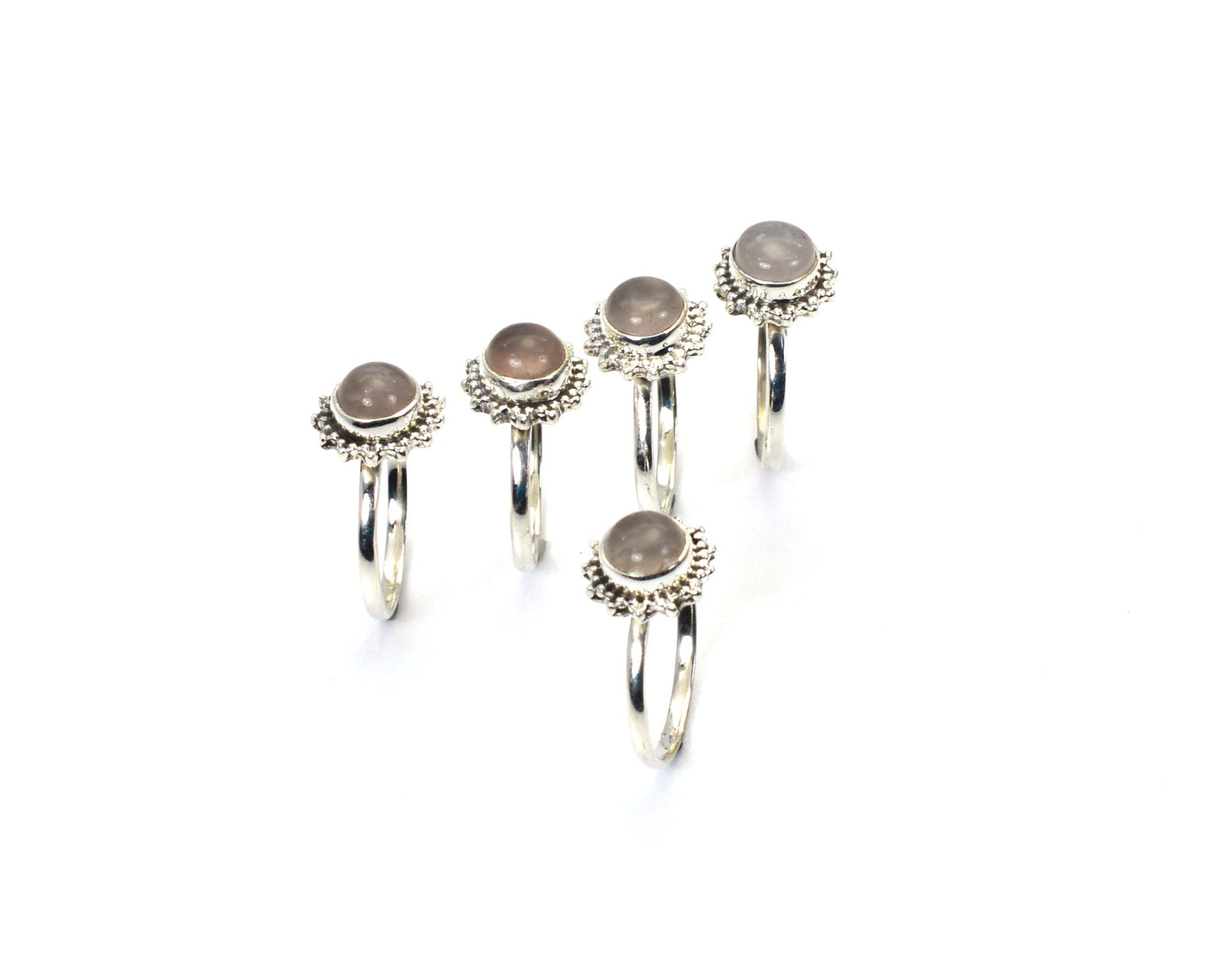 WHOLESALE 5PC 925 SOLID STERLING SILVER PINK ROSE QUARTZ RING LOT