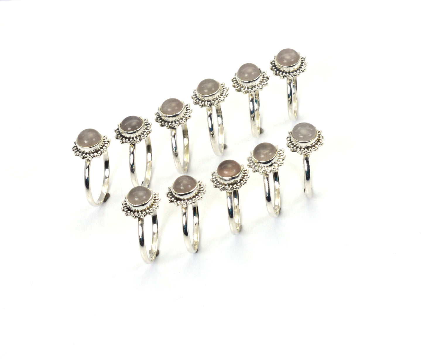 WHOLESALE 11PC 925 SOLID STERLING SILVER PINK ROSE QUARTZ RING LOT