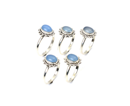 WHOLESALE 5PC 925 SOLID STERLING SILVER BLUE CHALCEDONY RING LOT