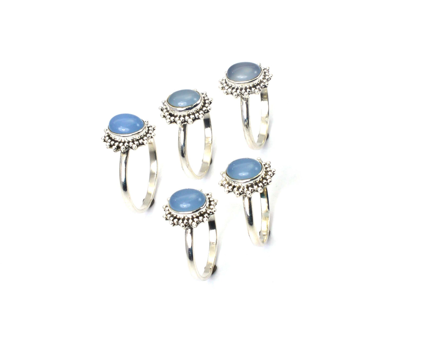 WHOLESALE 5PC 925 SOLID STERLING SILVER BLUE CHALCEDONY RING LOT