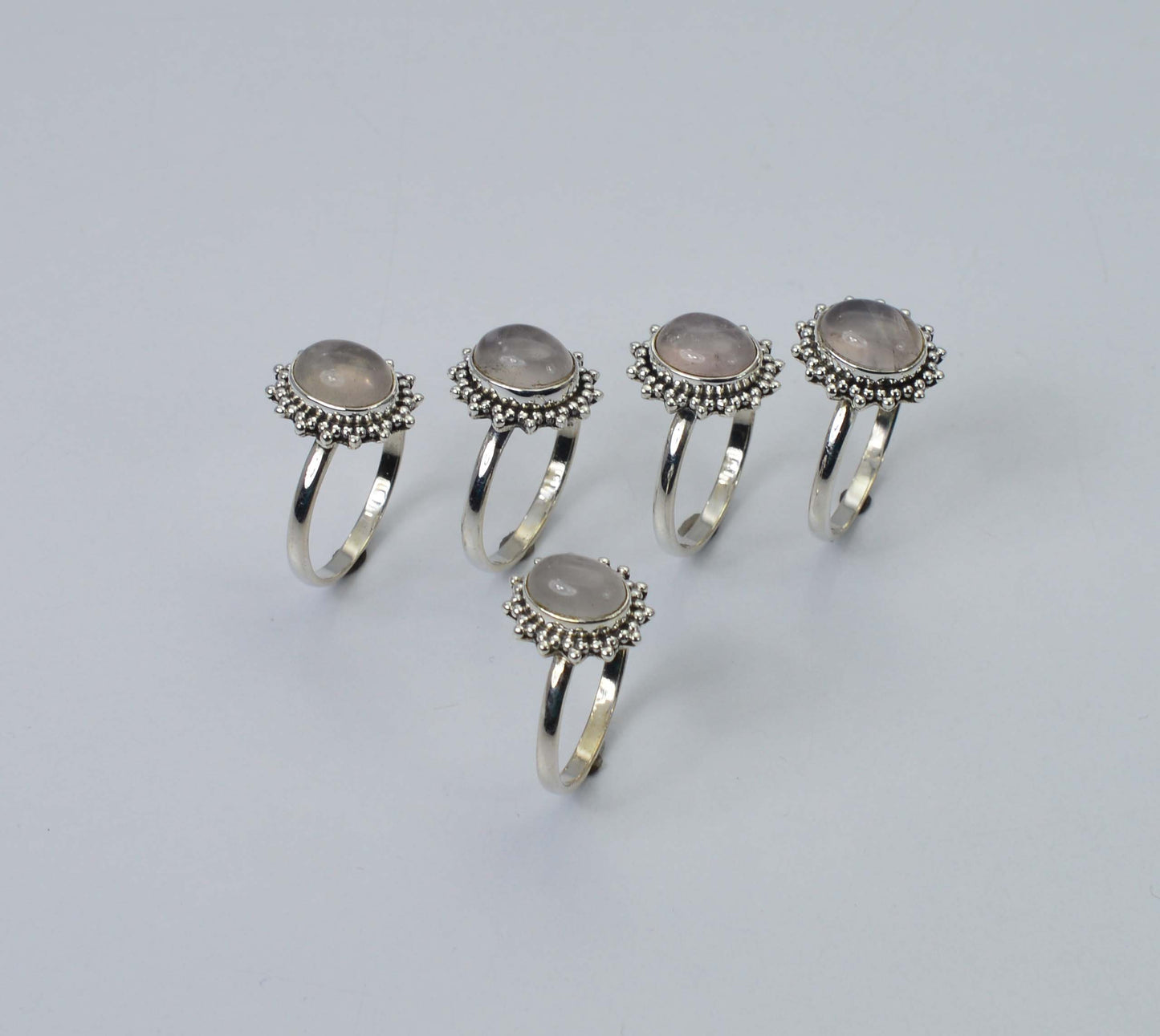 WHOLESALE 5PC 925 SOLID STERLING SILVER PINK ROSE QUARTZ RING LOT