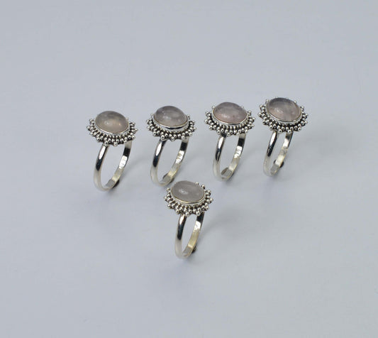 WHOLESALE 5PC 925 SOLID STERLING SILVER PINK ROSE QUARTZ RING LOT