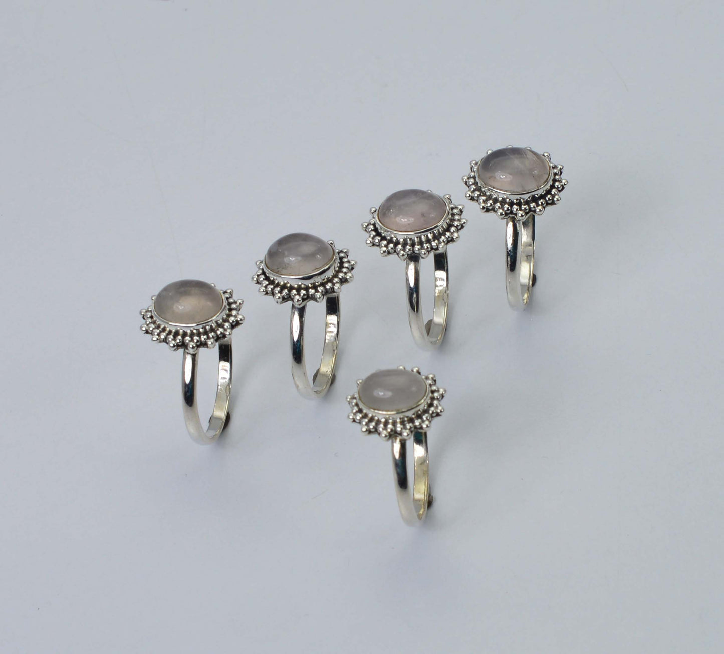 WHOLESALE 5PC 925 SOLID STERLING SILVER PINK ROSE QUARTZ RING LOT