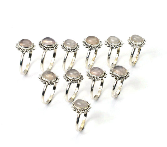 WHOLESALE 11PC 925 SOLID STERLING SILVER PINK ROSE QUARTZ RING LOT