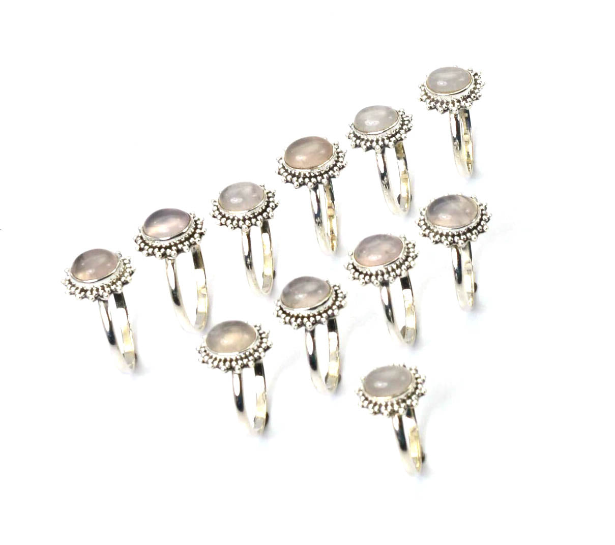 WHOLESALE 11PC 925 SOLID STERLING SILVER PINK ROSE QUARTZ RING LOT