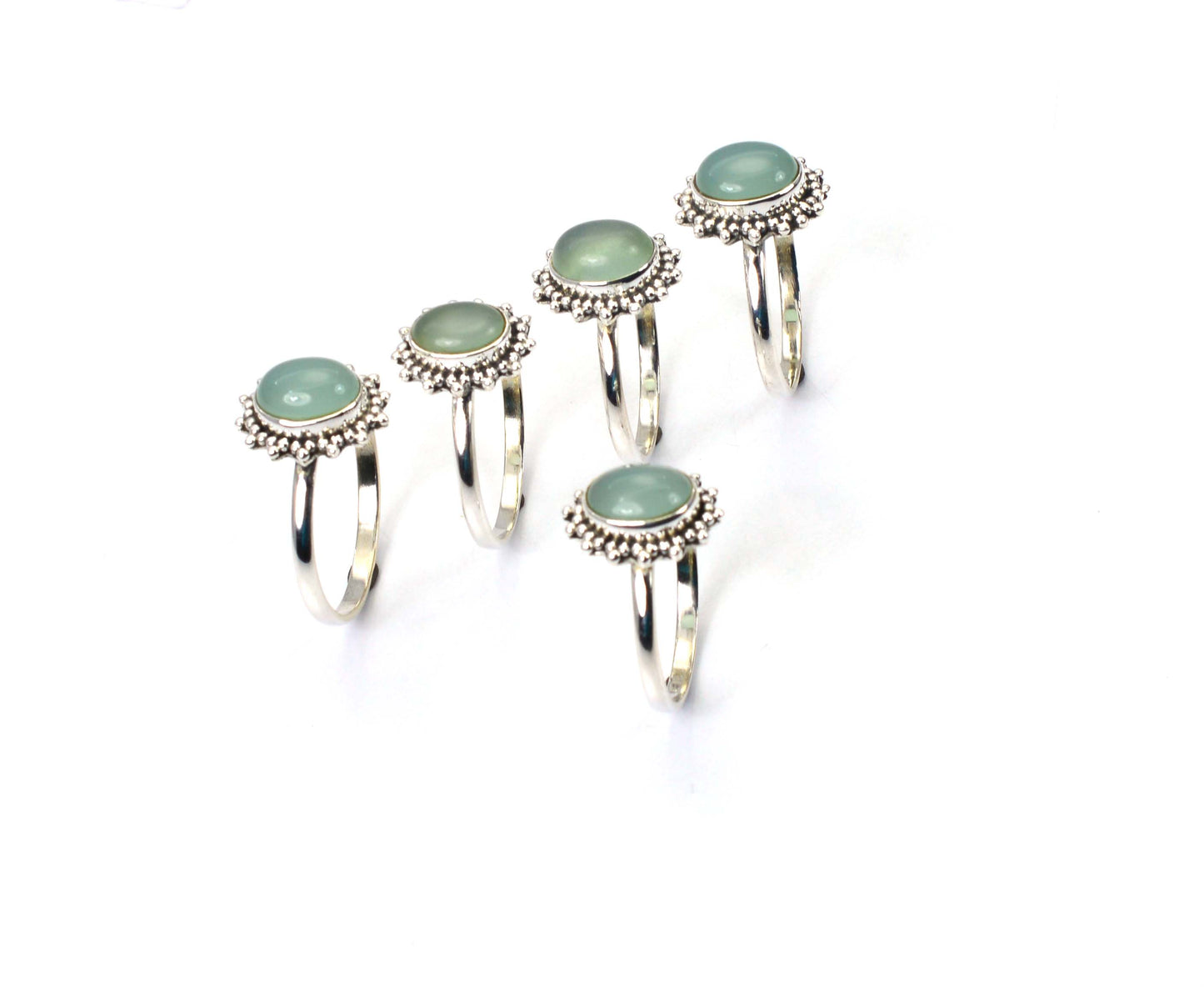 WHOLESALE 5PC 925 SOLID STERLING SILVER AQUA CHALCEDONY RING LOT