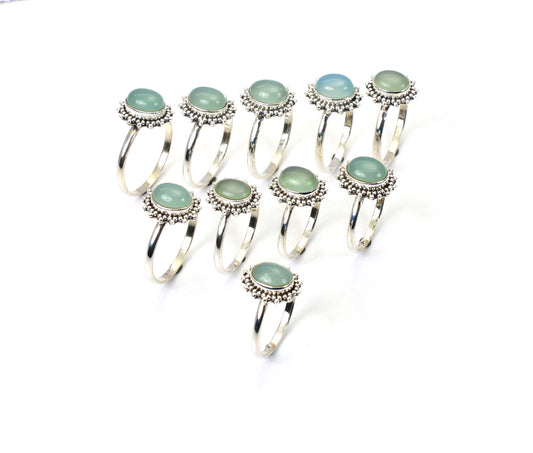 WHOLESALE 10PC 925 SOLID STERLING SILVER AQUA CHALCEDONY RING LOT