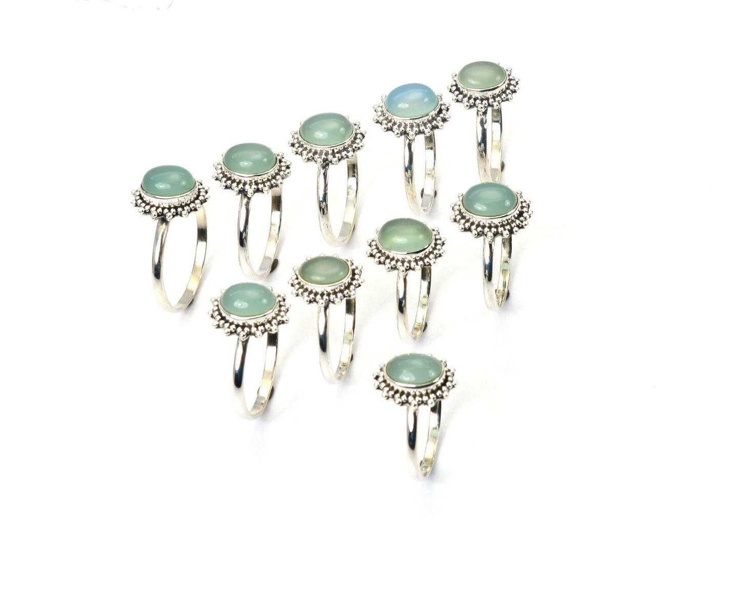 WHOLESALE 10PC 925 SOLID STERLING SILVER AQUA CHALCEDONY RING LOT