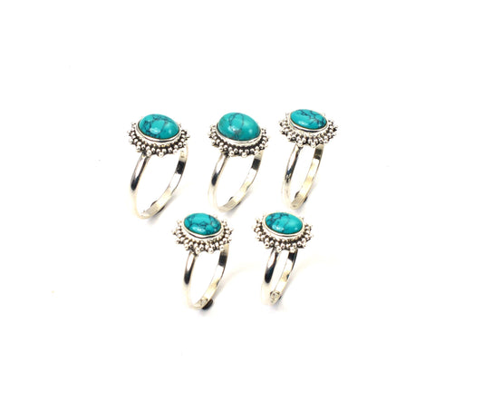 WHOLESALE 5PC 925 SOLID STERLING SILVER BLUE TURQUOISE RING LOT