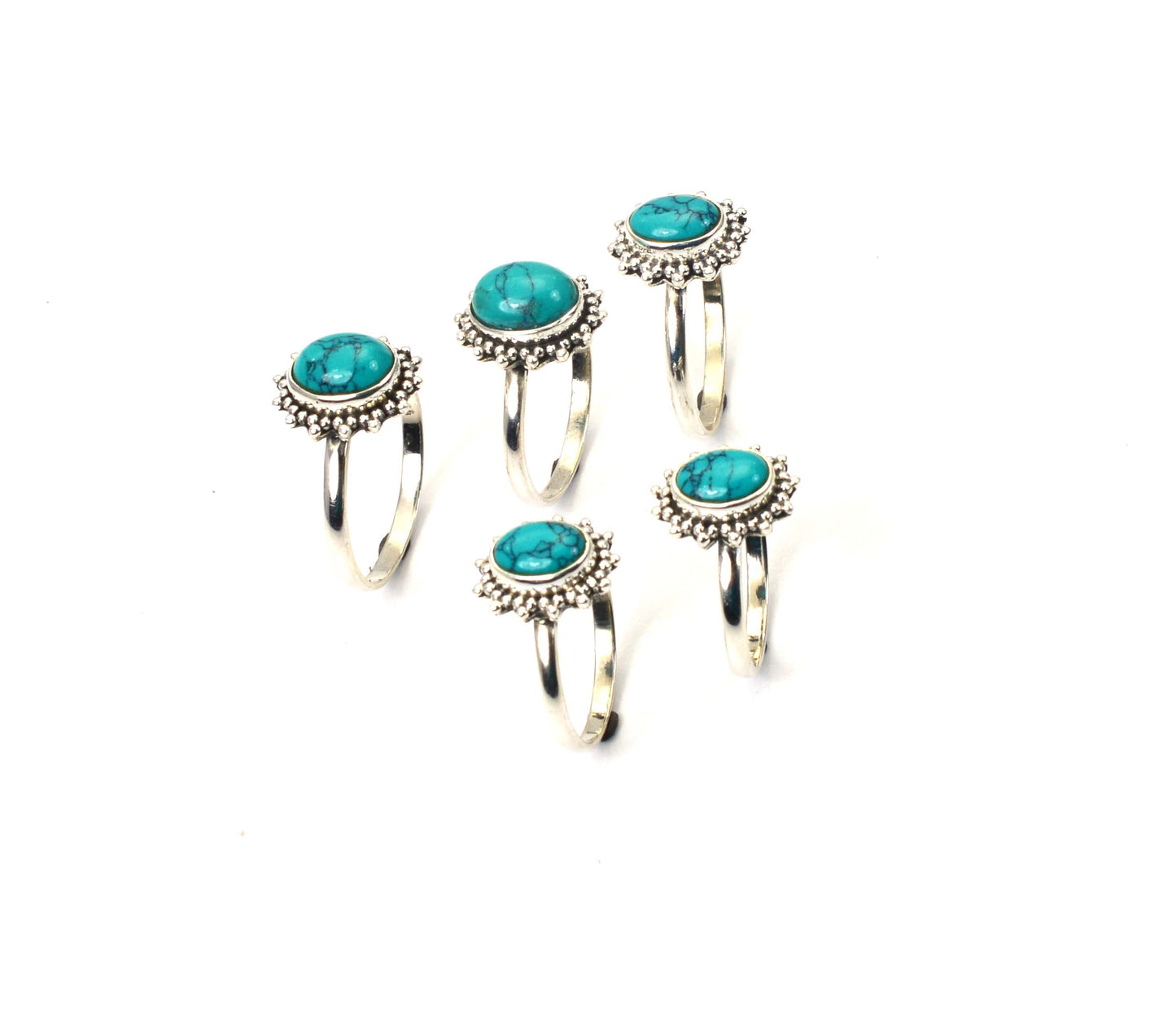 WHOLESALE 5PC 925 SOLID STERLING SILVER BLUE TURQUOISE RING LOT