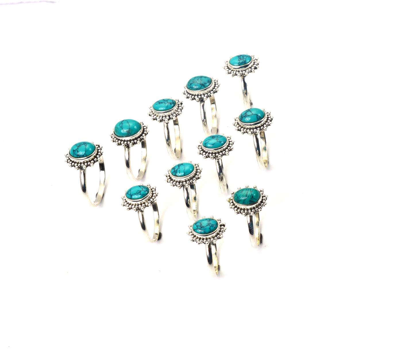 WHOLESALE 11PC 925 SOLID STERLING SILVER BLUE TURQUOISE RING LOT