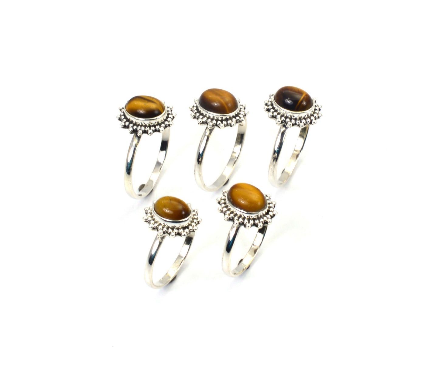 WHOLESALE 5PC 925 SOLID STERLING SILVER TIGER EYE RING LOT