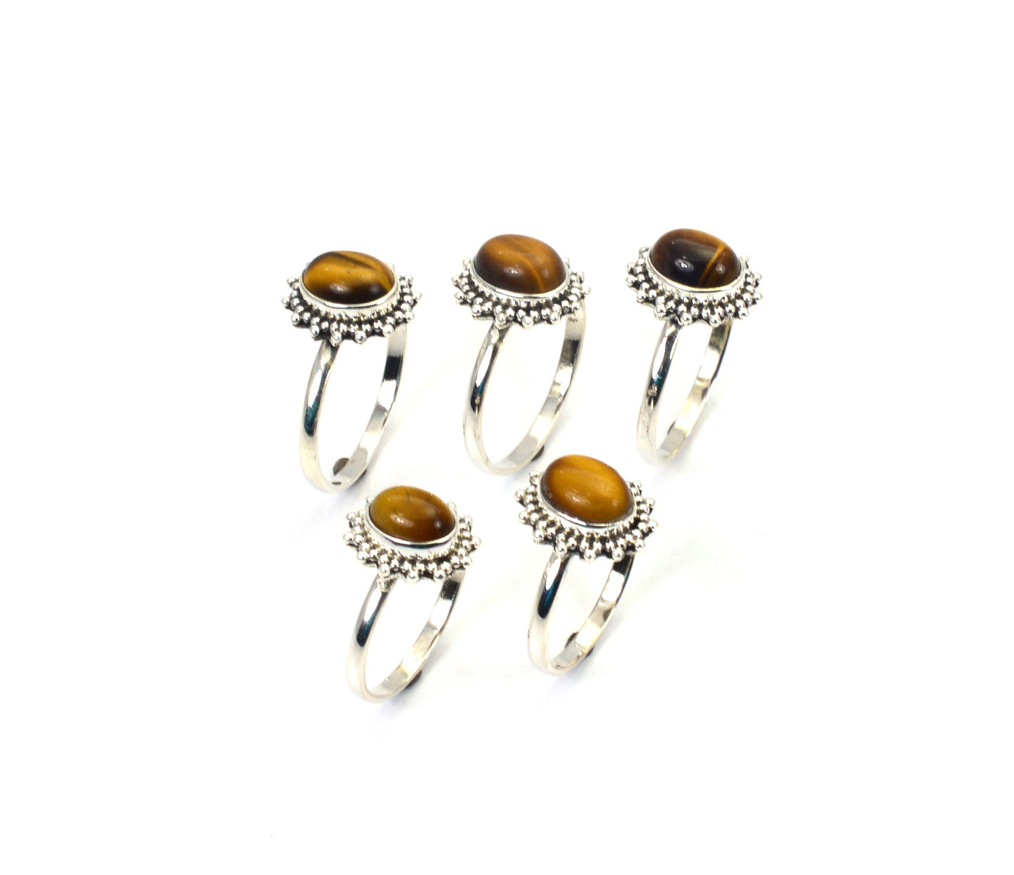 WHOLESALE 5PC 925 SOLID STERLING SILVER TIGER EYE RING LOT