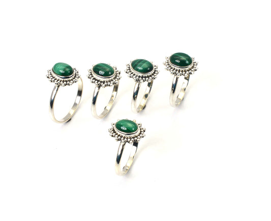 WHOLESALE 5PC 925 SOLID STERLING SILVER GREEN MALACHITE RING LOT