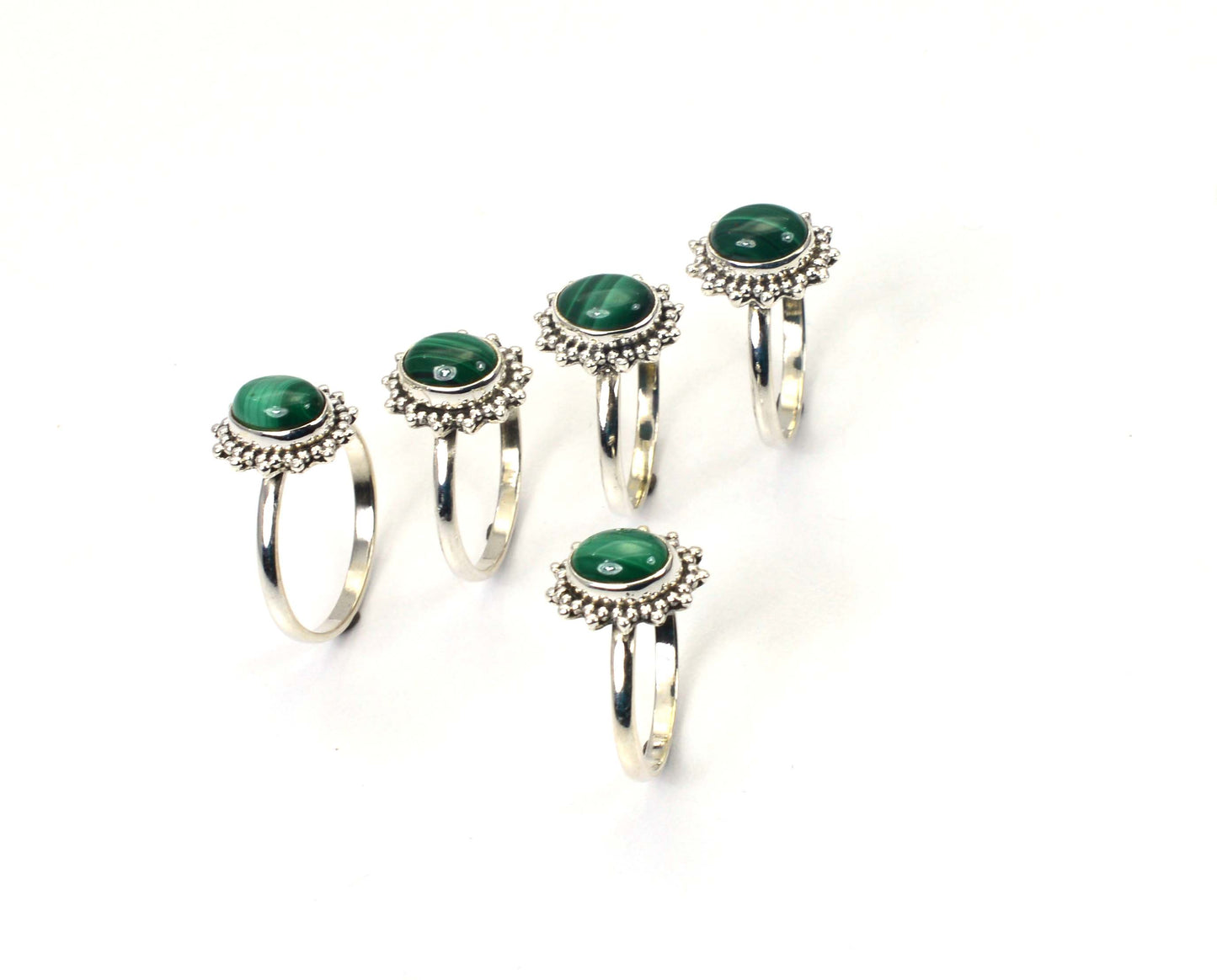 WHOLESALE 5PC 925 SOLID STERLING SILVER GREEN MALACHITE RING LOT