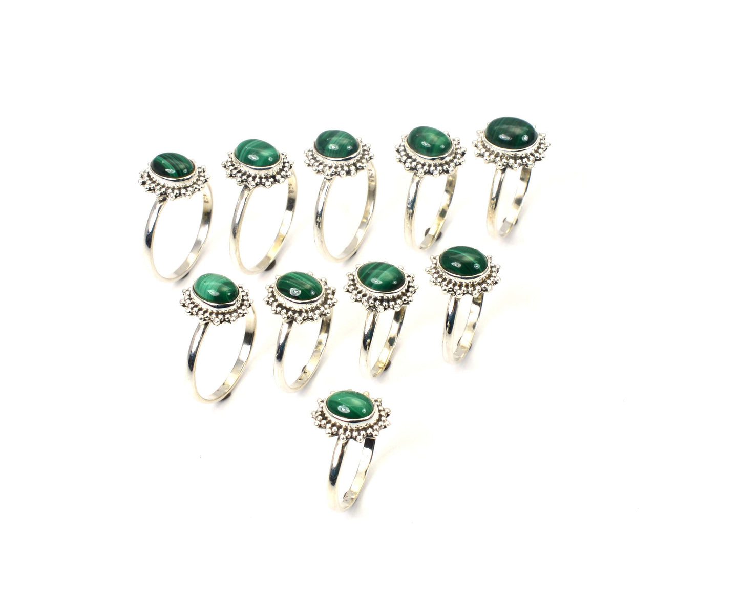 WHOLESALE 10PC 925 SOLID STERLING SILVER GREEN MALACHITE RING LOT